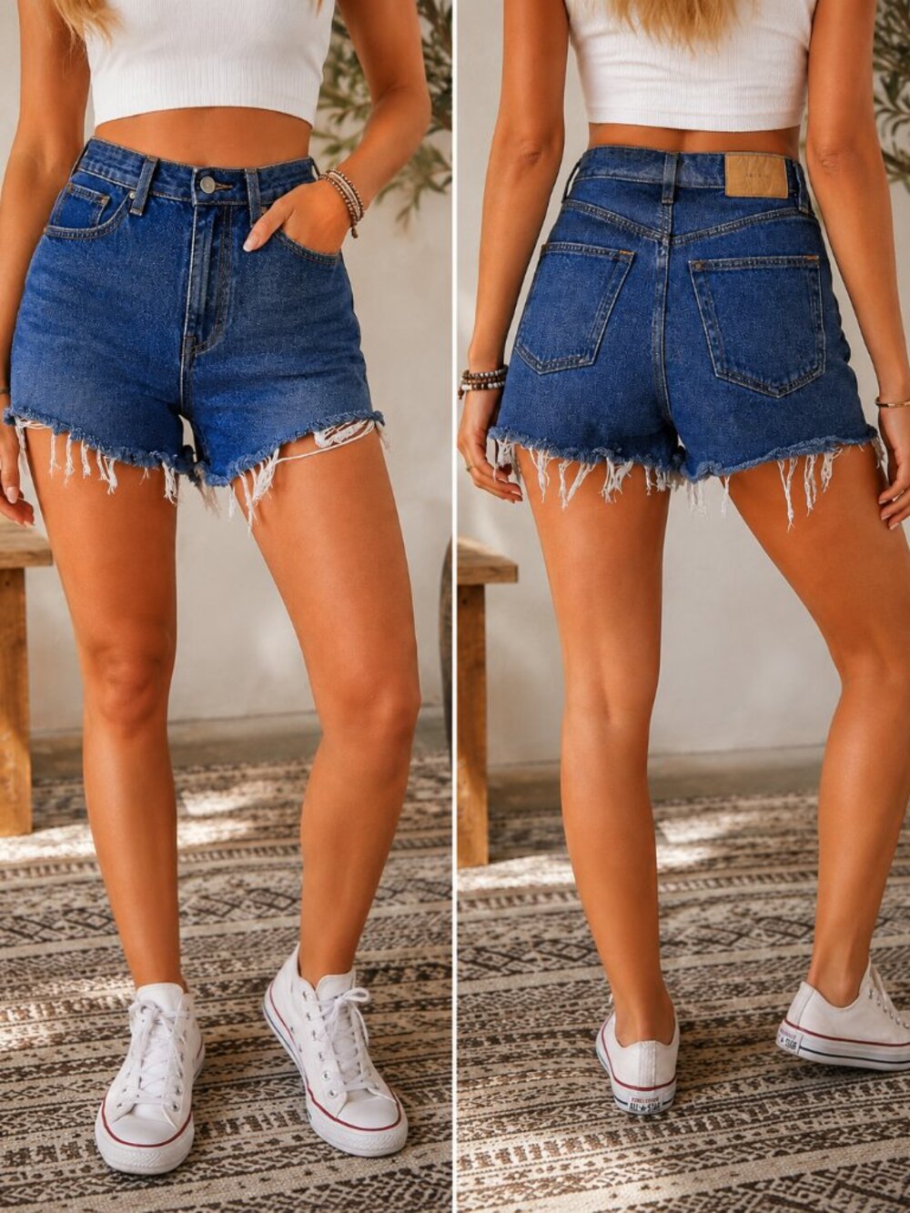 &Denim High Rise Button Fly Frayed Denim Shorts Sizeβ 24 (WA-1562)